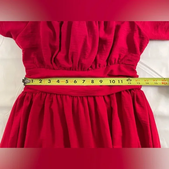 Long Sleeve Mini Dress Ties in Back Size M Red - Picture 10 of 15